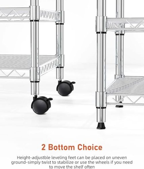 Simple Deluxe 3-Tier Storage Shelves, 750 Lbs Loading Capacity, 24.02" W x 13.78" D x 21.97" H Shelving Unit for Garage, Pantry and Kitchen, Chrome
