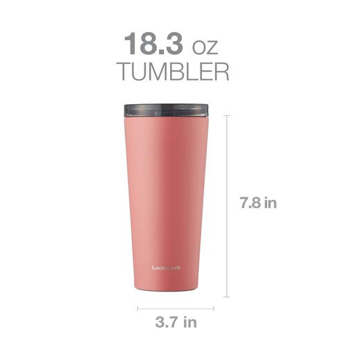 LocknLock Clip Tumbler Yellowish Red (Pink) 18oz Coffee Tumbler with Leak Proof Lid, BPA-Free Double Wall Stainless Steel Vacuum Insulated Travel Mug Valentines Day Gifts