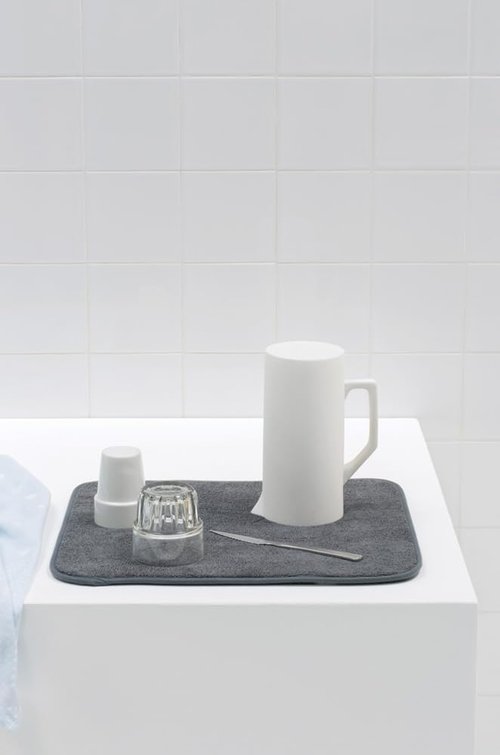 Brabantia SinkSide 16 x 19" Microfiber Dish Drying Mat for Kitchen Countertop (Dark Gray) Foldable Machine-Safe Absorbable Pad for Plates, Pots, Glasses