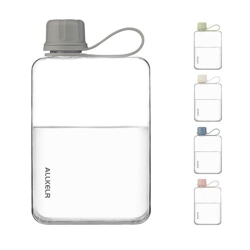 ALLKELR Portable Flat Water Bottle,BPA Free Reusable Tritan Plastic Travel Water Bottle Cup,Lightweight Leakproof Slim Water Bottle Fits Purse,Backpacking, Hiking (Gray, 17 oz)