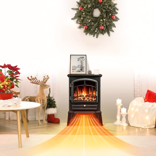 Electric Fireplace Heater with Thermostat Control, 15" Cathedral Stylish Small Fireplace Stove Heater, 3D Realistic Flame Effects, Overheating Safe Design