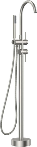 FORIOUS Freestanding Tub Faucet - High Flow Brass Bathtub Filler with Handheld Shower | Brushed Nickel Finish
