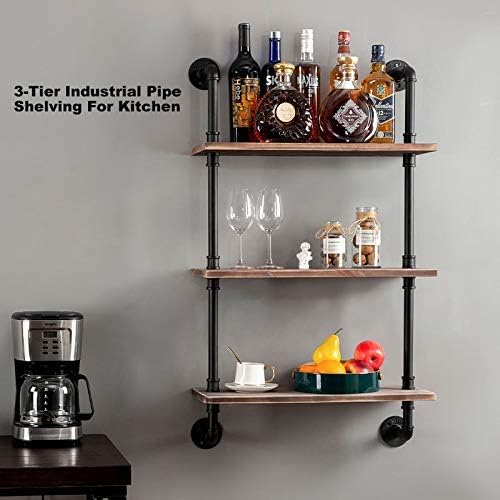 ROGMARS 3-Tier Floating Shelf - Real Pine Wood, Industrial Retro Style | 20x7.87x41.3in for Bathroom & Kitchen