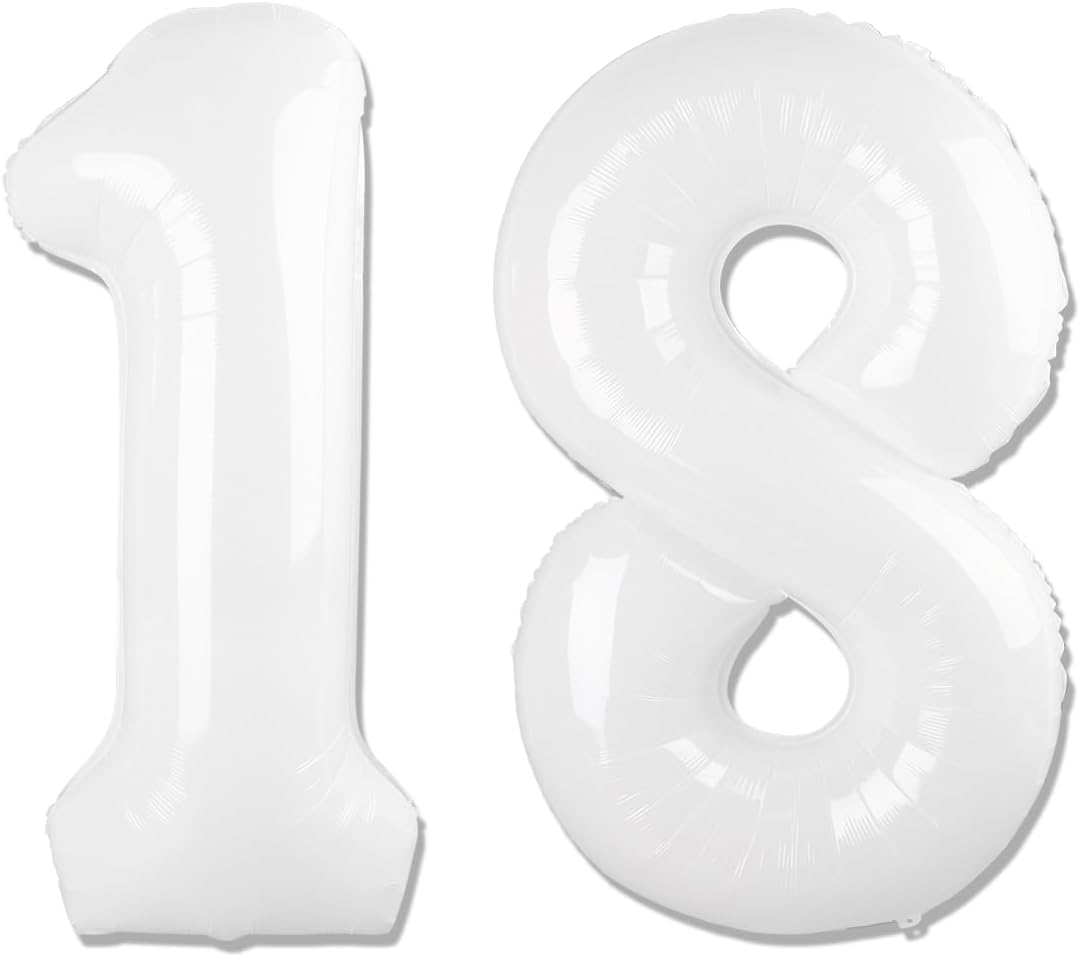 White Number 18 Balloon - 40 Inch 18th Birthday Decoration for Girls & Boys Party Supplies