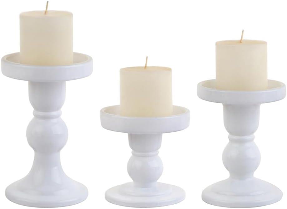 Skiennix 3-Piece White Glass Candlestick Set - Elegant Crystal Holders for Weddings & Decor