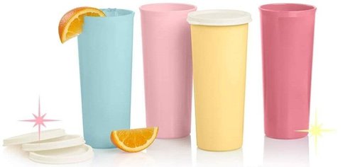 Tupperware Tumblers 16 oz Straight Side Solid Pastel Colors Blue, Pink, Yellow, Rose
