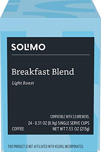 Solimo Light Roast Coffee Pods - Breakfast Blend for Keurig 2.0 | 24 Count Pack