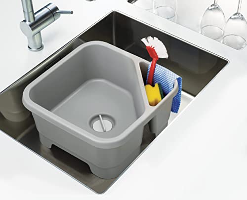 Joseph Joseph Duo Square Wash Dish Basin for Kitchen and RV Basin with Cutlery, Sponges and Brushes Compartment, Grey