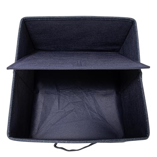 Collapsible Cotton Blend Cube Storage Drawer with Handle, Set of 2, Denim