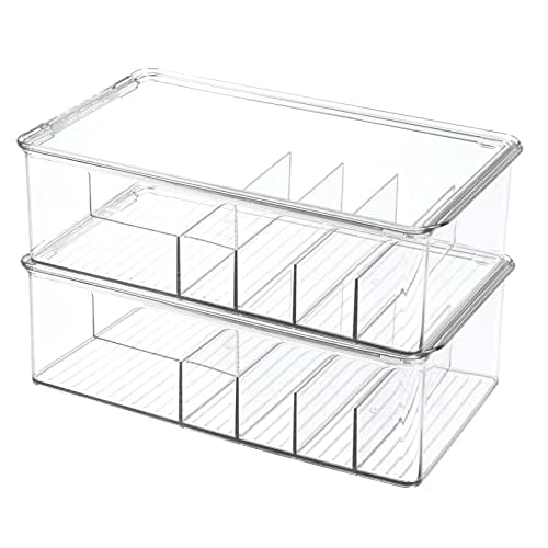 mDesign Stackable Plastic Storage Organizer Container for Kitchen Cabinets, Pantry, Countertops - Holds Kids, Child/Toddler Mealtime Sets, Small Accessories - 6 Sections - BPA Free, 2 Pack - Clear