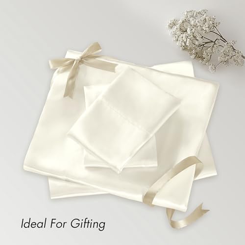Madison Park Essentials Satin Sheet Set Luxury and Silky with Natural Sheen, Elastic 14" Pocket fits up to 16" Mattress, All Around Elastic - Year-Round Bedding, Full, Ivory, 6 Piece