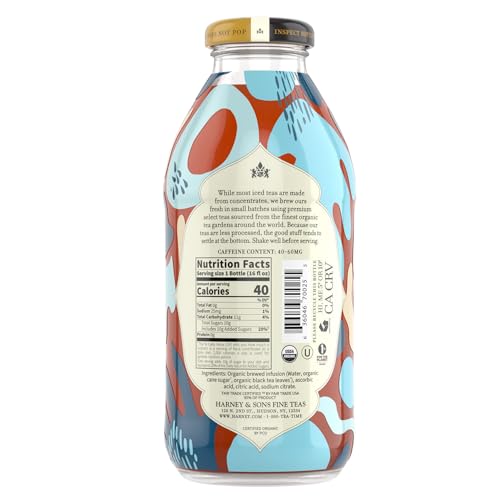 Harney & Sons Organic Black Iced Tea, Glass Bottles,16 oz bottles (Pack of 12)
