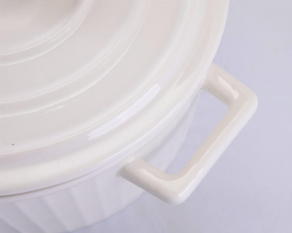WHJY Ceramic Casserole Dish - Colorful White 1 Quart Bakeware with Lid for Oven Cooking