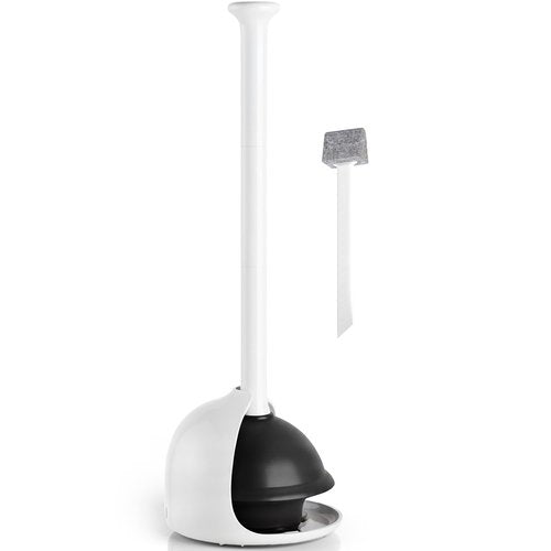 Denvlex Toilet Plunger with Holder, Heavy Duty Plunger and Holder Combo for Bathroom Cleaning, Bathroom Decor, Bathroom Accessories, Toilet Bowl Cleaners, 19-Inch Pearl White