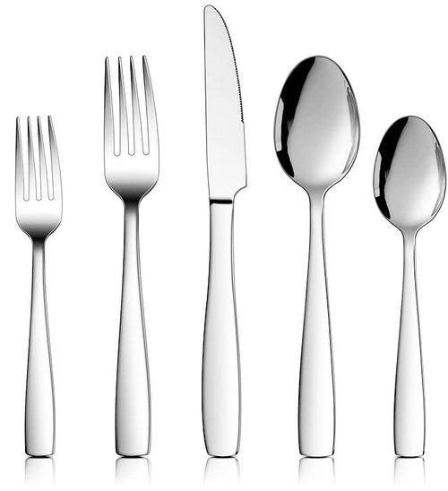 LIANYU 18/10 Stainless Steel Flatware Set for 12, 60-Piece Modern Silverware Cutlery Set, Fancy Square Eating Utensils Forks Spoons Tableware for Home Wedding Entertaining, Dishwasher Safe