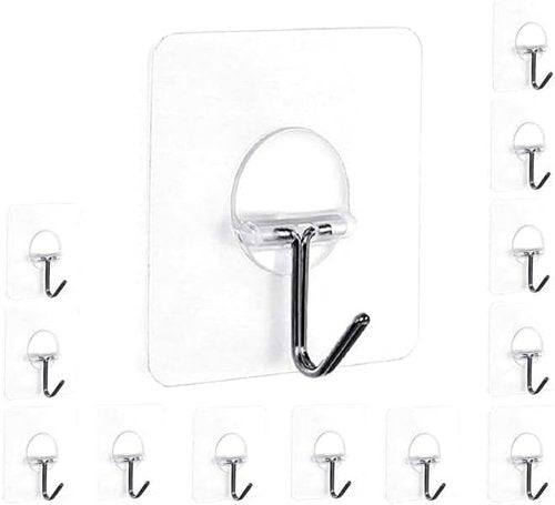 Easenest Heavy-Duty Adhesive Wall Hooks - 12 Pack Utility Sticky Hangers for Bathroom & Kitchen