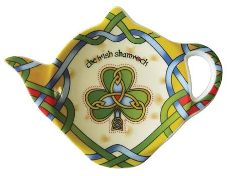 Royal Tara Set of Irish Shamrock Cup 1 Shamrock Porcelain Teapot Tea Bag Holder - Irish Tea Pot Celtic Knot Tea Kettle with Removable Lid (Teapot 2Mugs and Tea Bag Holder)