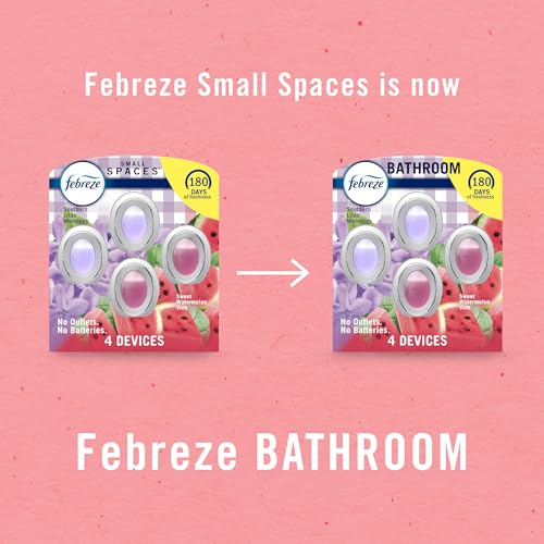 Febreze Bathroom Air Freshener, Odor-Fighting, Plug In Alternative, Air Fresheners for Small Spaces in Home, Bathroom, Kitchen, & Closet, Lilac & Watermelon Scents, 4ct (2 of Each Scent)