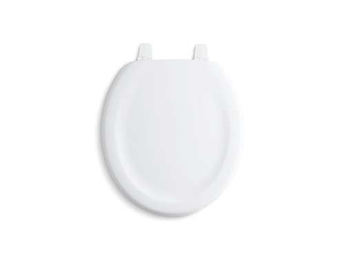 KOHLER 4648-0 Stonewood Round Toilet Seat, Round Wood Seat for Standard Toilets, Comes with Color-Matched Plastic Hinges, Home Essentials, White