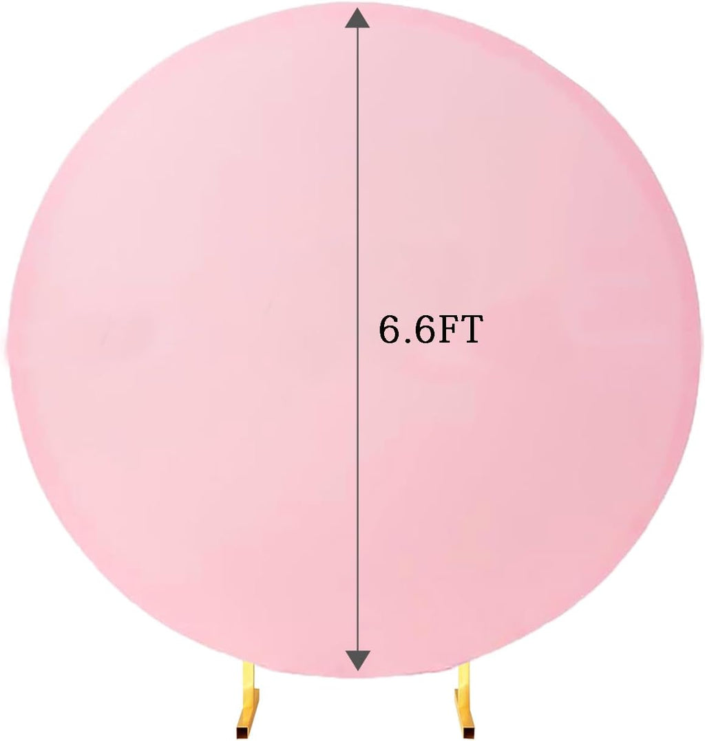 Skiennix 6.6 FT Round Backdrop Cover - Pink Spandex Wedding Circle Arch for Baby Showers & Parties