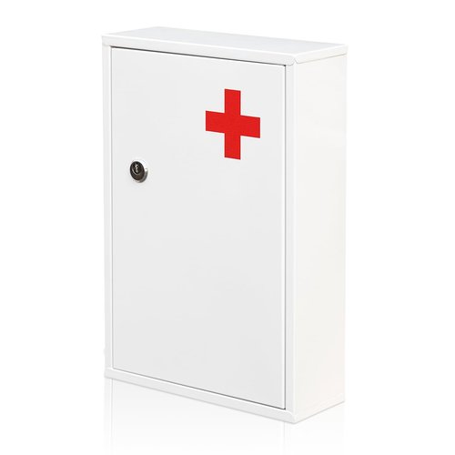 Ydocabinit Steel Wall-Mount Lockable Medical Cabinet, 2-Tier Medical Box with Key, Metal Storage Box, Medicine Organizer Secure Large Capacity, First Aid Cabinet for Bathroom School 12.59×8.46×3.14"