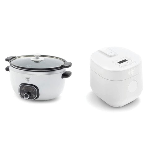 GreenLife Cook Duo Healthy Ceramic Nonstick 6QT Slow Cooker, White & Healthy Ceramic Nonstick 4-Cup Rice Oats and Grains Cooker, PFAS-Free, Dishwasher Safe Parts, White