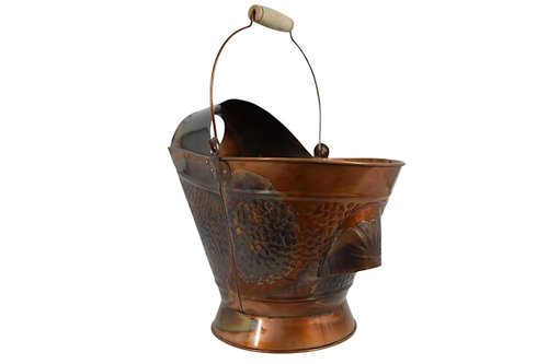 Pellethead Decorative Coal Hod Bucket – Distressed Brass Finish, Snout Spout, Embossed Pattern, Dual Handles for Pellet Stoves, Fireplaces, Hopper Filling & Ash Removal