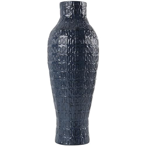 Deco 79 Metal Decorative Vase Dimensional Textured Centerpiece Vase with Wavy Pattern, Flower Vase for Home Decoration 9" x 9" x 24", Dark Blue