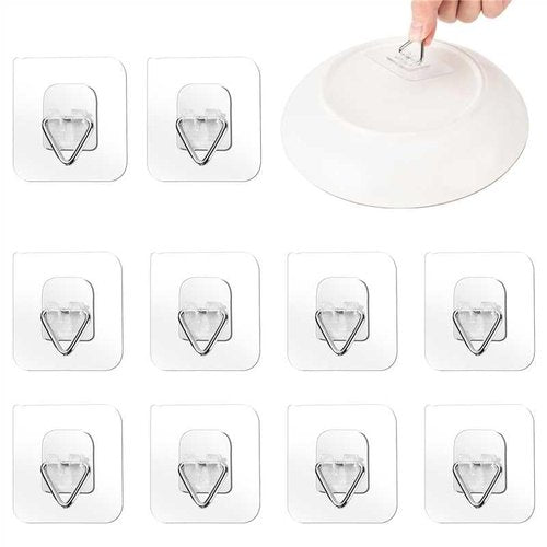 Bilillo 10 Pack Invisible Vertical Plate Hangers, 2.3 Inch Adhesive Plastic Hooks for Hanging Decorative Plates, Wall Art, and Small Artwork