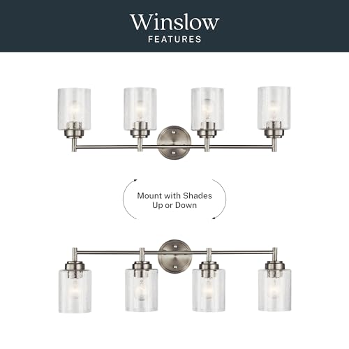 Kichler Winslow 30" Vanity Light in Brushed Nickel, 4-Light Transitional Bathroom Light with Clear Seeded Glass. (30" W x 9.25" H), 45887NI