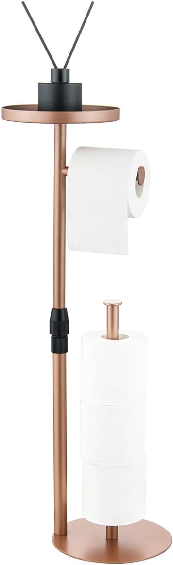 Regine Switzerland Toilet Paper Holder Stand - Adjustable Height, Stores 4 Rolls & Accessories - Bright Red Copper