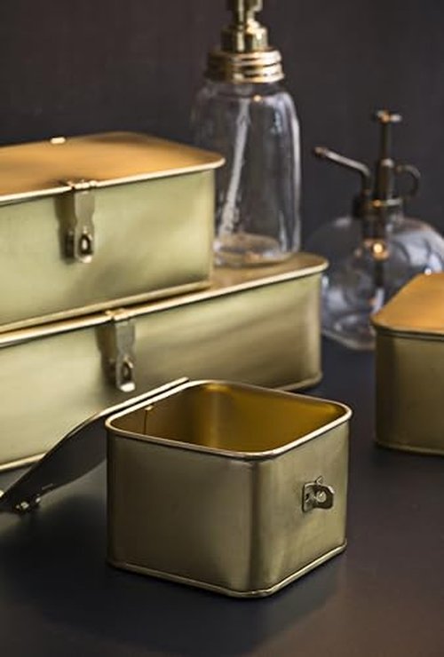 Creative Co-Op Decorative Metal Boxes with Gold Finish (Set of 3 Sizes)
