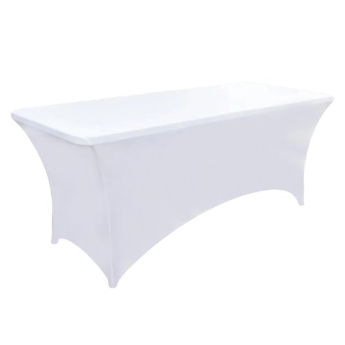 ZarzaaSik 10-Pack 6ft White Spandex Table Covers for Rectangle Standard Folding Tables - Wrinkle Resistant Stretch Tablecloths - Ultimate Fitted Table Protector for Parties, Banquet, Wedding