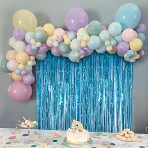 Melsan Foil Fringe Curtains - 3 Pack Tinsel Backdrop for Birthday, Baby Shower & Graduation | Teal 3.2 x 8.2 ft