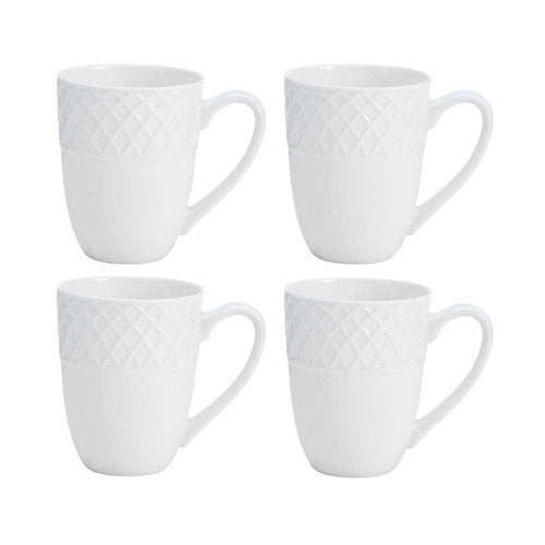 Mikasa Trellis Bone China 16-Piece Dinnerware Set, Service for 4, White Lightweight Porcelain with Textured Design, Chip-Resistant and Dishwasher Safe