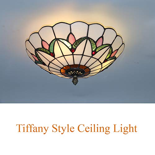 Skyweel Tiffany Style Ceiling Light Vintage Stained Glass Flush Mount Ceiling Lighting Fixtures Lamps (12 Inch W)