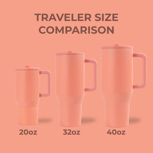 HydroJug Traveler - 40 oz Insulated Water Bottle with Handle & Flip Straw - Leak Resistant, Summer Peach