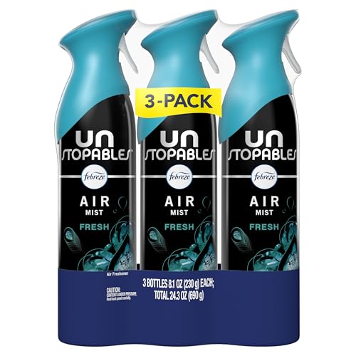 Febreze Air Mist, Air Freshener Spray, Odor Fighting Room Spray, Deodorizer for Home Bathroom Kitchen Office Apartment Dorm Room Classroom, Unstopables Fresh Scent, 8.1oz (Pack of 3)
