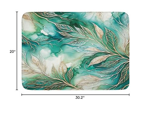 Ambesonne Teal Bath Mat, Greenery Marble Print Look Atmosphere with Gold Yellow Tone Leafy Lines, Plush Bathroom Decor Mat with Non Slip Backing, 30.2" x 20", Dark Seafoam Dark Khaki