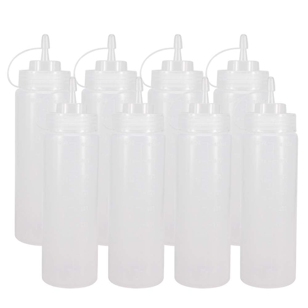 Belinlen 8 Pack 16-Ounce Plastic Squeeze Bottles for Food, Crafts, Art, Multi Purpose Set of 8 with extra 8 Chalk Labels and 1 Pen