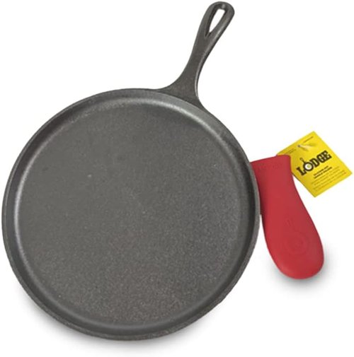Lodge Cast Iron Griddle - Durable Non-Stick Cooking Surface | 10.5" | Black/Red Handle Holder