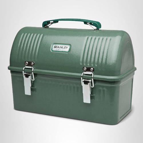 STANLEY Classic Lunch Box 10 qt | Vintage Metal Lunchbox | Durable Meal Container with Handle and Latch | Stores Food, Drinks, Thermos, Water Bottle | Hammertone Green