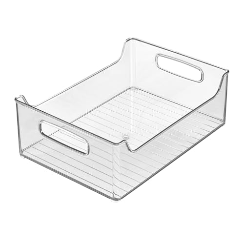 iDesign Plastic Stackable Pantry Bin - Storage Bin with Handles for Cabinets or Fridge - Set of 4 - Clear