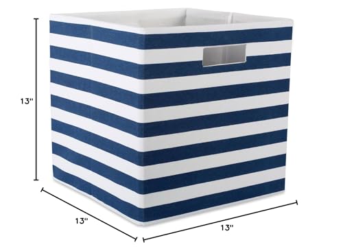DII Polyester Cube Storage Collection Collapsible Hard Sided Bin, 13x13x13", Nautical Blue