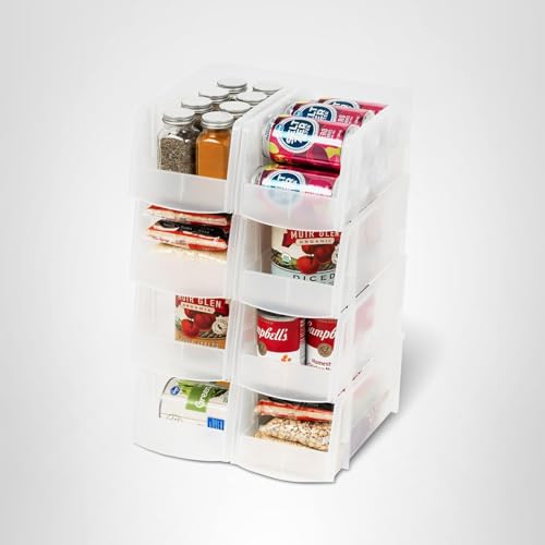 IRIS USA Clear Plastic Stackable Storage Bins, Medium - 8 Pack, Open Front Fridge Pantry Kitchen Closet Cabinet Bathroom Organizer Basket for Organizing Snack, Cans, Office Supplies, and Coffee Pods