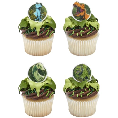 DecoPac Jurassic World Cupcake Rings, 24 Dinosaur Cupcake Decorations For Birthday, Party, Celebrations- 24 Pack