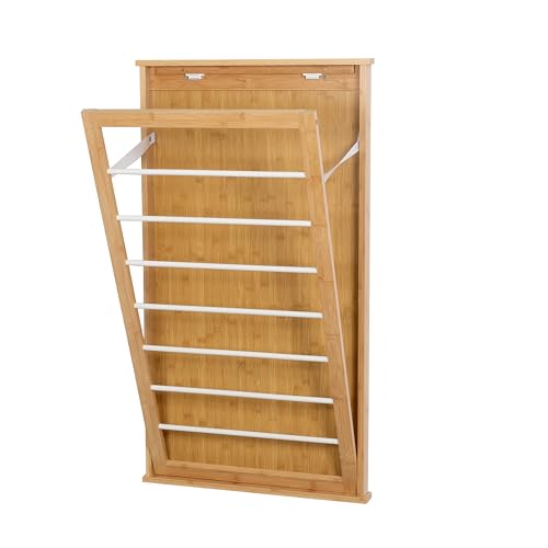 Wall-Mounted Clothes Drying Rack, Bamboo, Collapsible, 23 in W x 42 in H