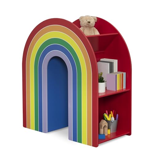 Delta Children Rainbow Bookcase – Greenguard Gold Certified Kids Bookshelf and Toy Storage, Montessori Bookcase for Playroom, Nursery and Classroom, Colorful Kids Book Shelf, Natural Finish