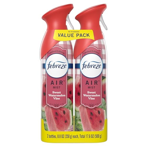 Febreze Air Mist Air Freshener Spray, Odor-Fighting Room Spray, Air Fresheners for Home and Bathroom and Kitchen, Aerosol Can, Sweet Watermelon Vine Scent, 8.8oz (Pack of 2)
