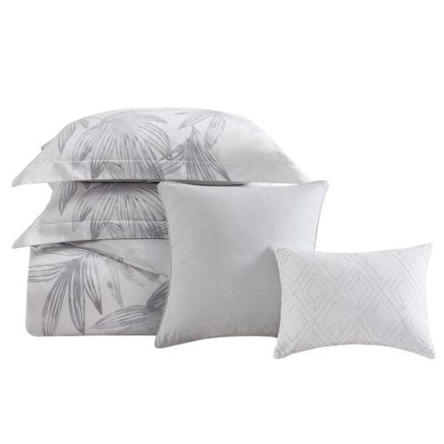 Tommy Bahama - Queen Duvet Cover Set, 100% Soft Cotton Bedding with a Lightweight Feel, 3 Piece Bed Set with Matching Pillowcases & Bonus Throw Pillow Covers (Kayo Grey)